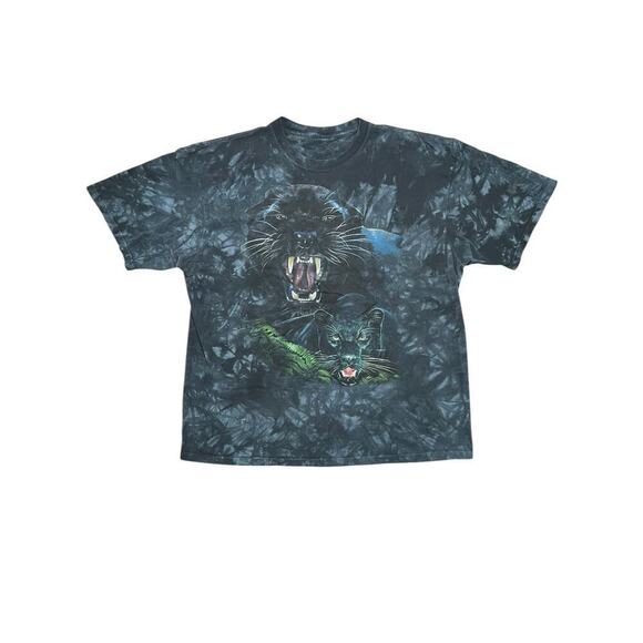 Vintage Other - Vintage Black / Blue Tie Dye Panther‎ Nature Forrest T-Shirt - Streetwear - 2XL